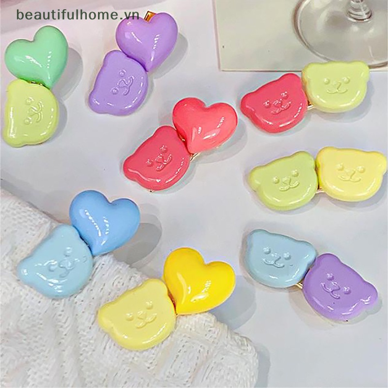 Kẹp Tóc Hình Gấu Hoạt Hình Màu Kẹo Ngọt Ngào Cho Nữ