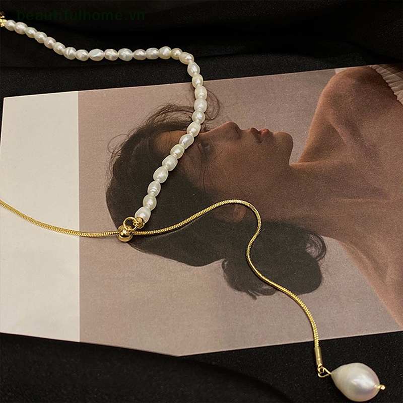 [beautifulhome] Vòng cổ Hạt Ngọc Trai Hình Chữ Y Cổ Điển Không Đối Xứng Phụ Kiện Trang Sức Cô Dâu [beauty]