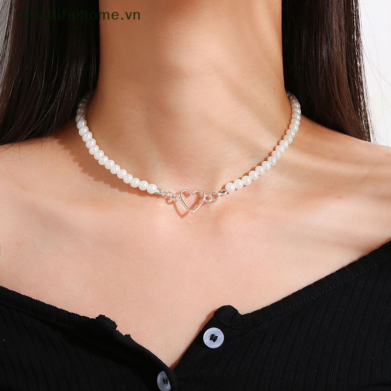 Vòng Cổ Choker Hạt Ngọc Trai Mặt Trái Tim Thanh Lịch Thời Trang Hàn Quốc Dành Cho Bạn Nữ [beauty]