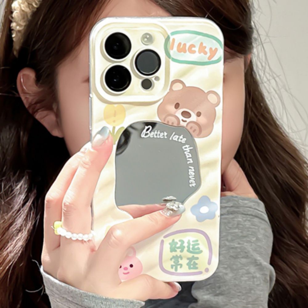 Ốp Điện Thoại TPU Mềm Chống Sốc Gắn Kèm Gương Hình Gấu / Thỏ 3D Dành Cho IPhone 11 14 13 12 Pro Max