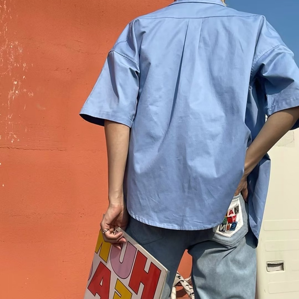 Áo Thun Tay Ngắn Dáng Rộng Ba Màu Sắc Retro Mỹ Mùa Hè