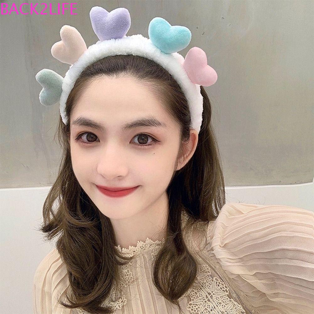 BACK2LIFE Băng Đô Cài Tóc Vải Lông Chống Trượt Họa Tiết Hoạt Hình Trái Tim Dễ Thương Cho Nữ