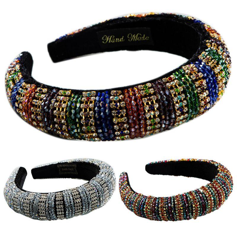 Flgo Băng Đô Đính Đá Pha Lê Kẻ Sọc Nhiều Màu Sang Trọng Phong Cách Baroque Cho Nữ