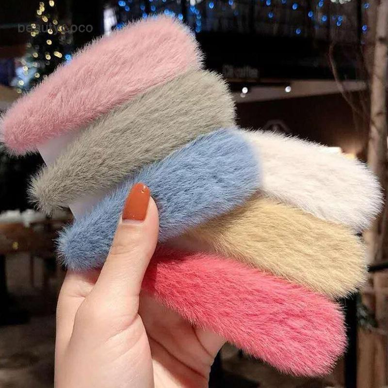 Beautycoco🍊Kẹp Tóc Dễ Thương Phủ Lông Hình Trái Tim Màu Kẹo Phụ Kiện Thời Trang Cho Nữ