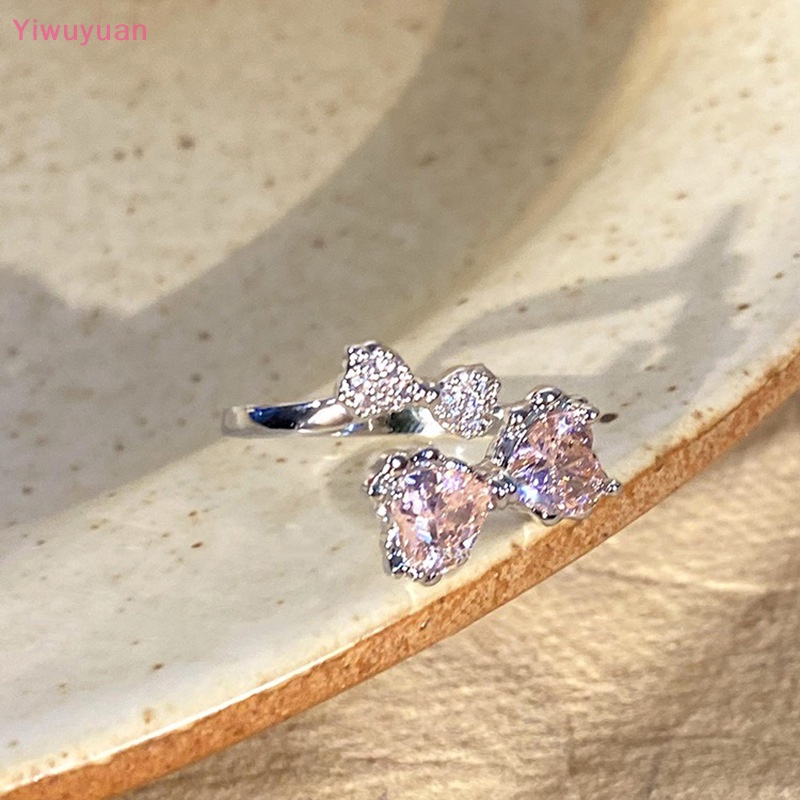 Nhẫn Mở Y2K Đính Đá Zircon Hình Nơ Hồng Sáng Tạo Cho Nữ