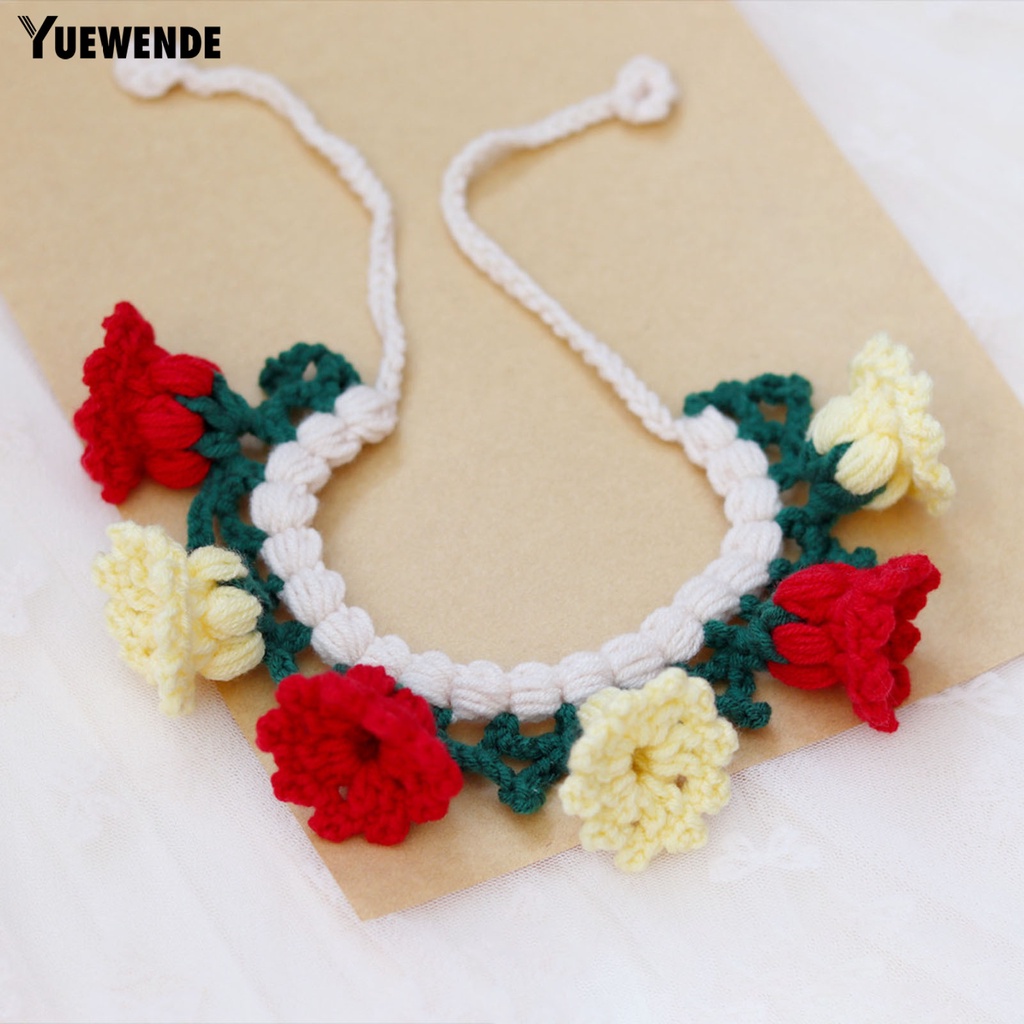 Vòng Cổ Đan Len Họa Tiết Hoa 3D Dễ Thương Có Thể Điều Chỉnh Cho Thú Cưng