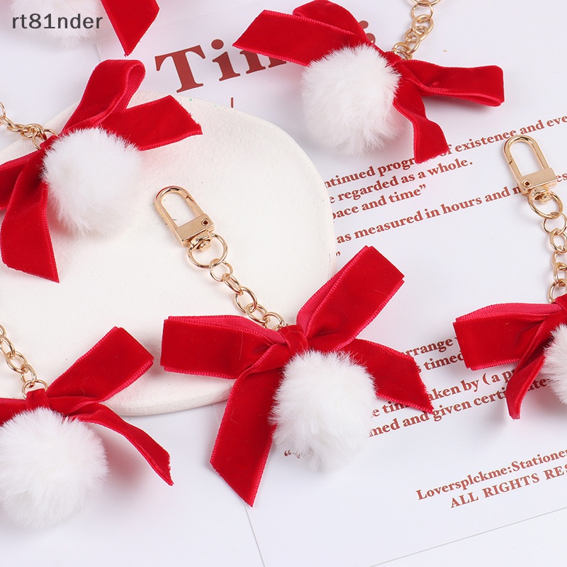 Rt Móc Khóa Gắn Nơ Vải Nhung Đỏ Phối Bóng Lông Dễ Thương Cho Bạn Gái n