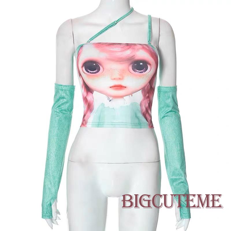 [] - Áo hai dây / Quần Dài / Áo Không Tay In Hình Búp Bê Kèm Quần Lưng Thấp Thời Trang Mùa Hè Cho Nữ