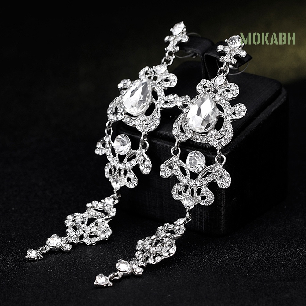 Bông Tai Dáng Dài Đính Đá Sang Trọng Cho Cô Dâu