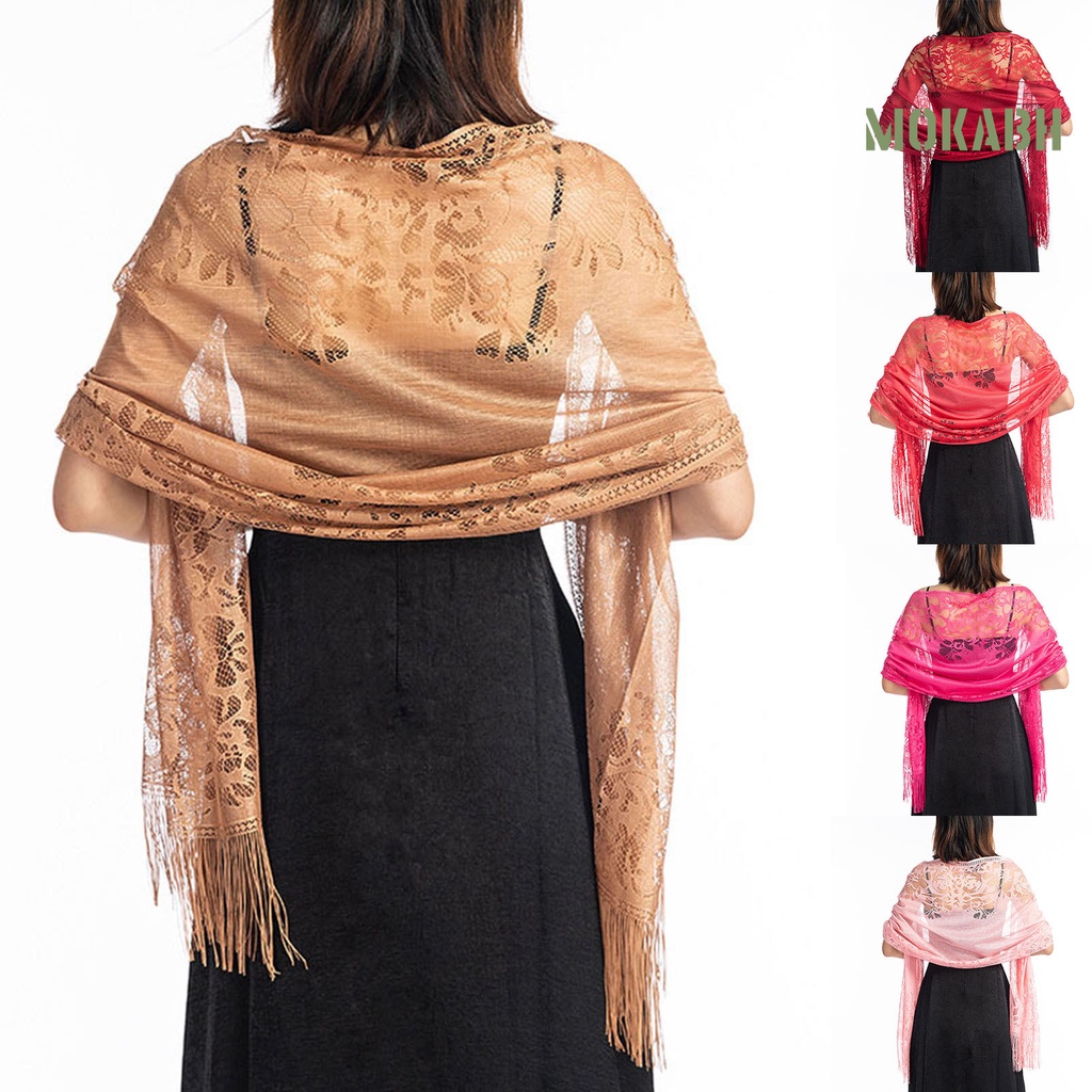 Khăn Choàng Ren Hoa Phối Tua Rua Dành Cho Cô Dâu