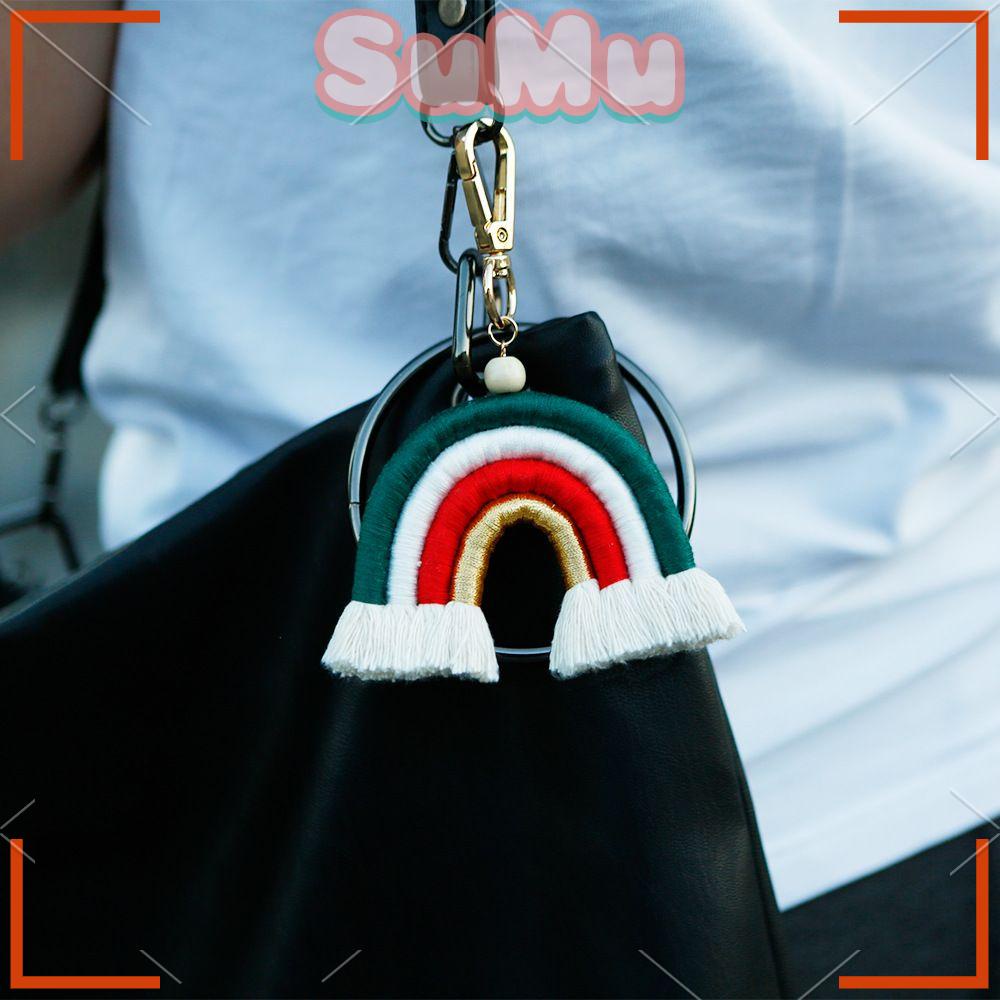 Giá Đỡ Vòng Nhẫn Dệt Thủ Công Màu Cầu Vồng Treo Xe Hơi