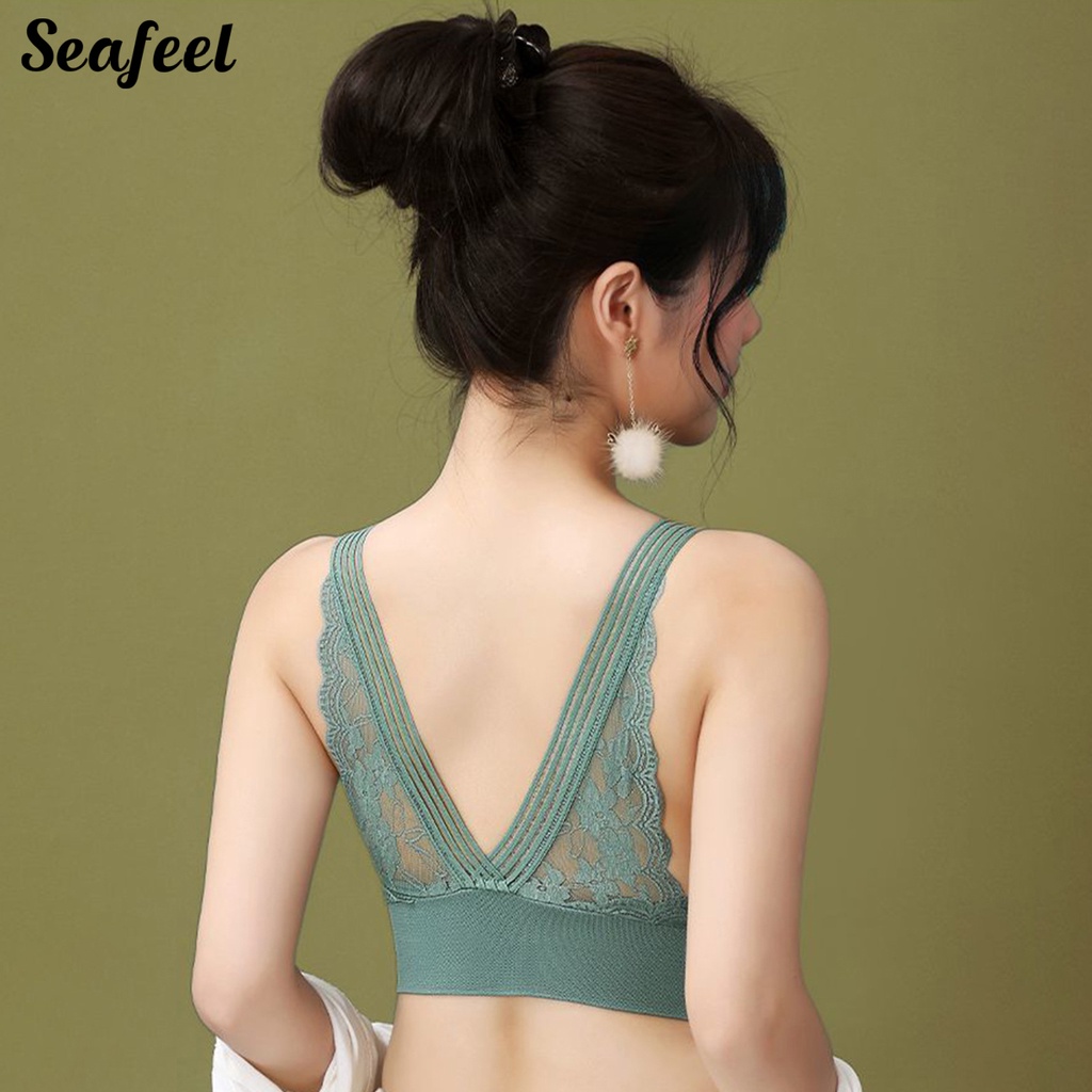 Áo Ngực Thể Thao Nữ Dây Bản Rộng Chữ V Có Đệm Nâng Ngực Chống Chảy Xệ Phối Ren