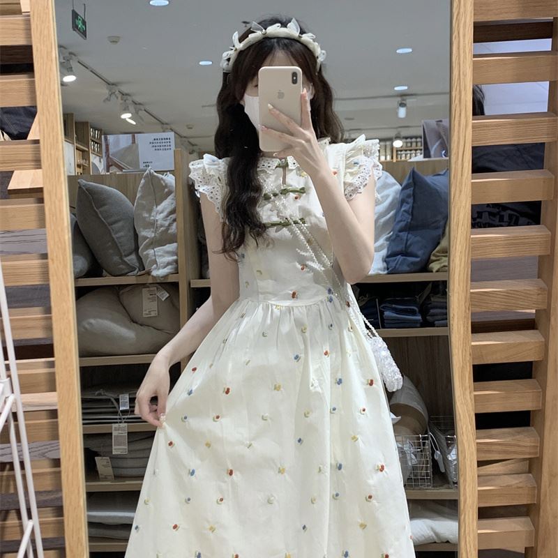 Đầm Hoa Cổ Búp Bê Chắp Vá Phong Cách Hàn Quốc Mới Cho Nữ