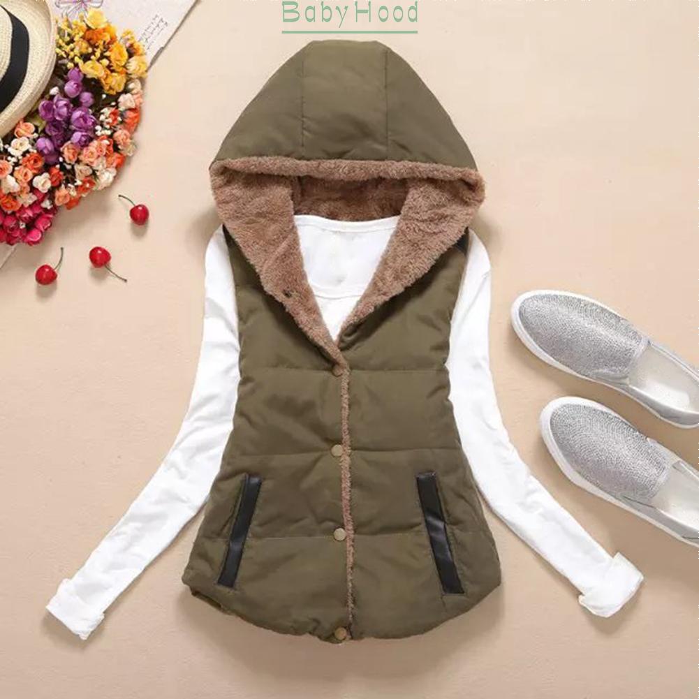 Women Winter Button Down Hooded Jacket Warmer Lady Gilet Waistcoat Padded Coat#BBHOOD