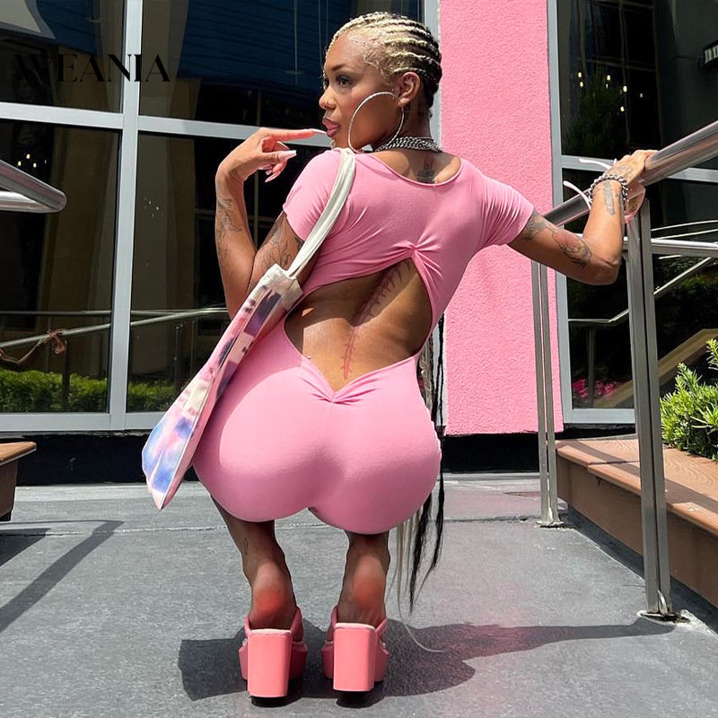 Áo liền quần Ngắn Tay Cổ Chữ V Hở Lưng Form Ôm Phong Cách Quyến Rũ