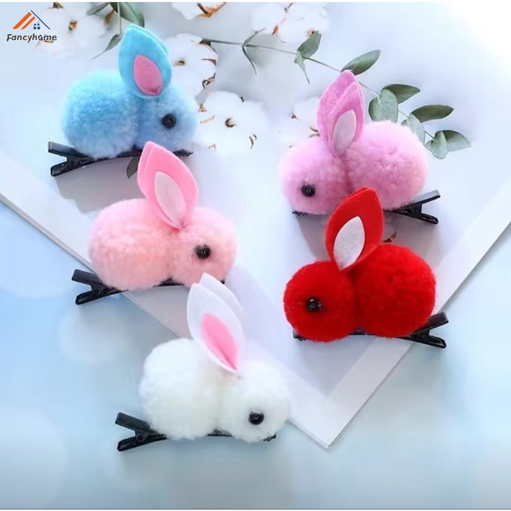Kẹp Tóc Lông Nhung Mềm Hình Thỏ Hoạt Hình Dễ Thương Xinh Xắn