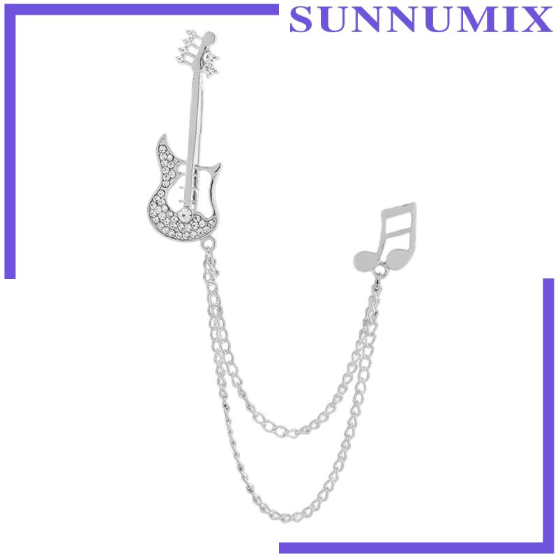 [Sunnimix] Ghim Cài Áo Hình Nốt Nhạc Dây Xích Tua Rua Phụ Kiện Huy Hiệu Đàn Guitar Với Note Và Dây Xích Treo Cho Nam