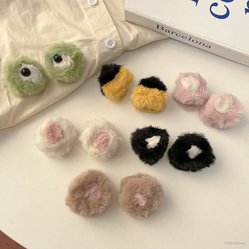 Kẹp Tóc Hình Tai Gấu / Mèo / Ếch Nhồi Bông Dễ Thương Phong Cách Hàn Quốc