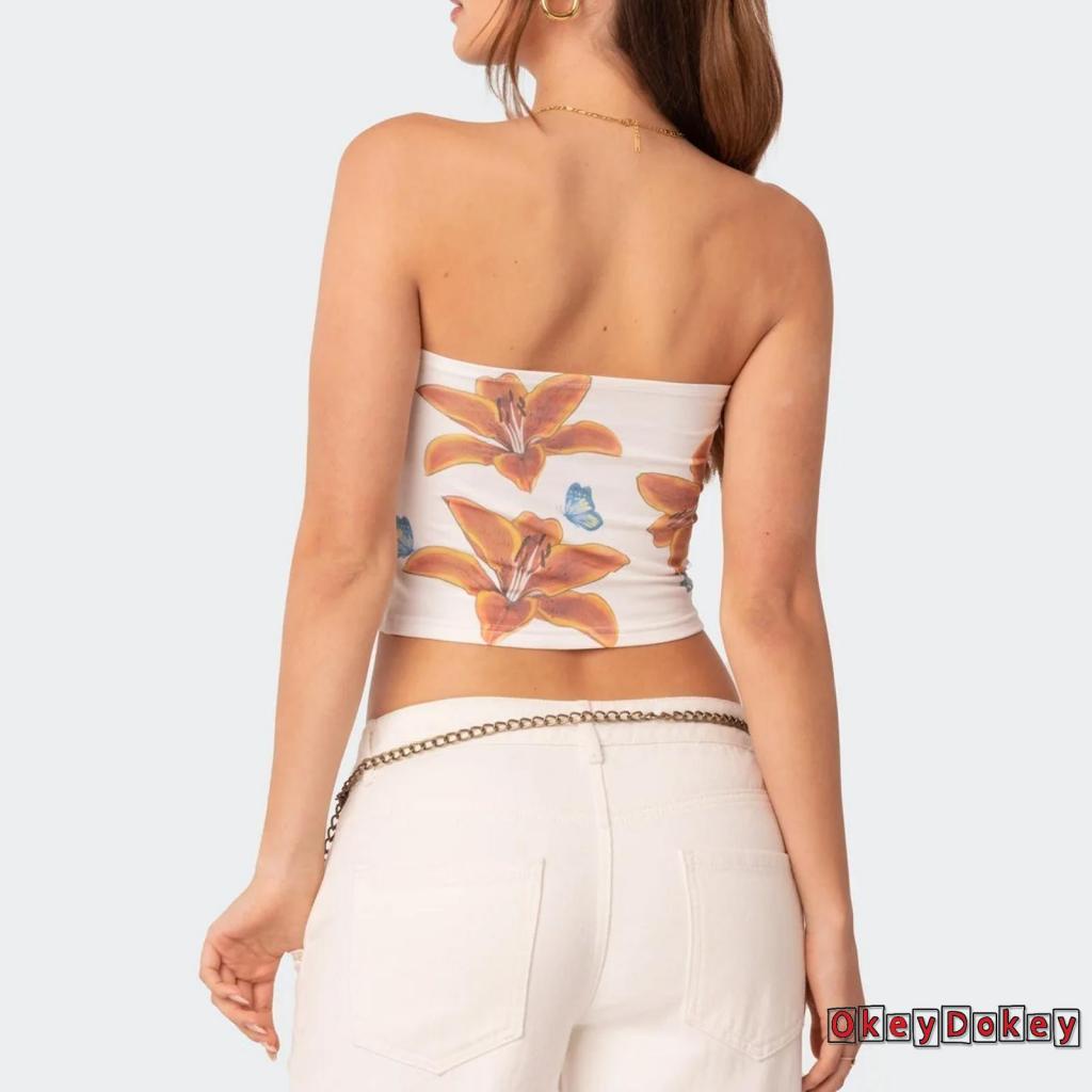 Áo Ống In Hoa Không Tay Hở Vai Thời Trang Mùa Hè Cho Nữ