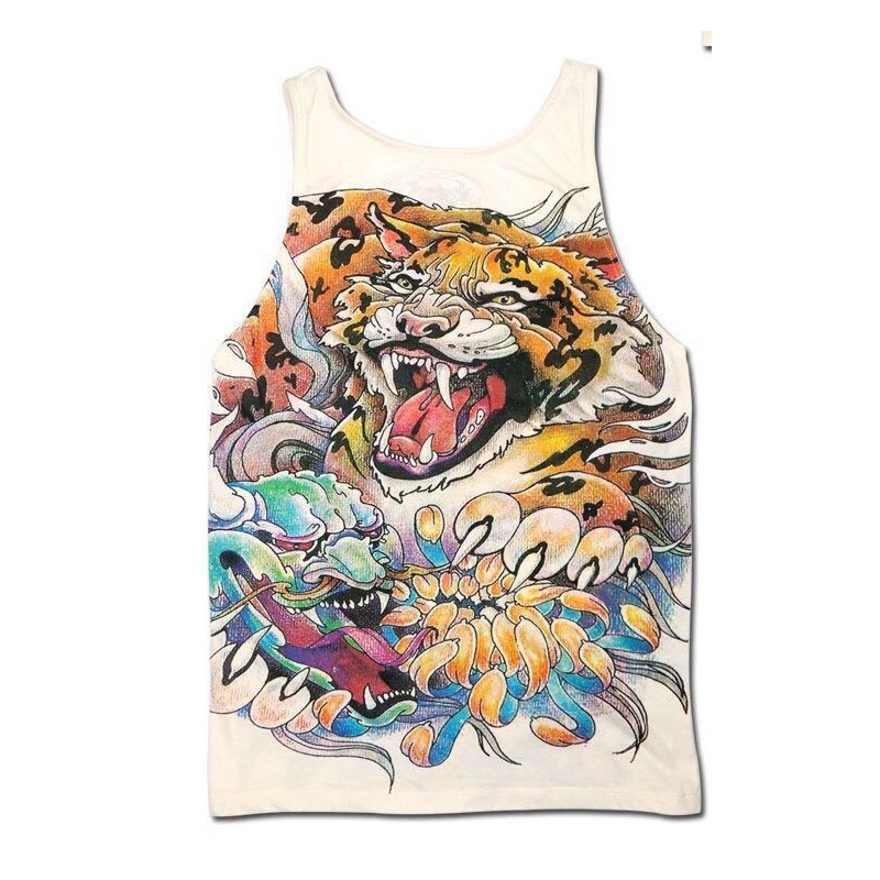 Áo không tay HANLU cotton dáng rộng thấm hút mồ hôi thoáng khí in họa tiết rồng và hổ họa thời trang cho nam