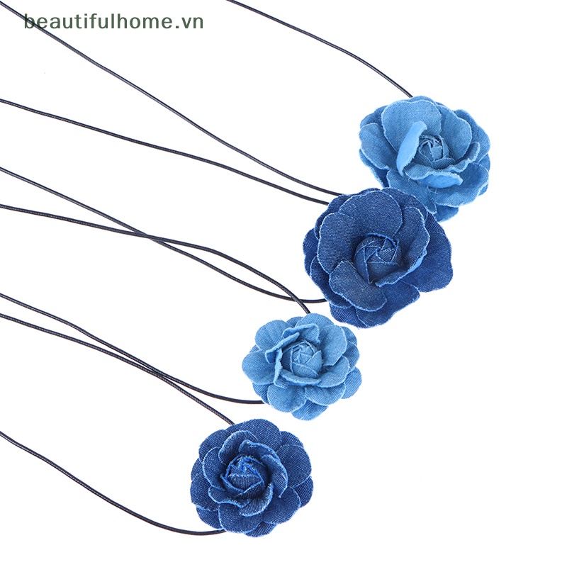[beautifulhome] Vòng Cổ Choker Vải Jean Thắt Nút Hình Hoa Hồng Lớn Thanh Lịch Có Thể Điều Chỉnh Làm Quà Tặng Trang Sức [beauty