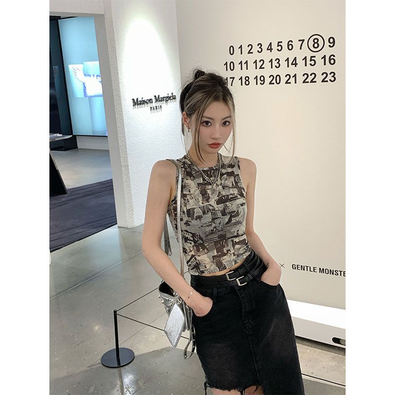 Áo Ngắn Không Tay In Họa Tiết Graffiti Thời Trang Mùa Hè 2023 Cho Nữ