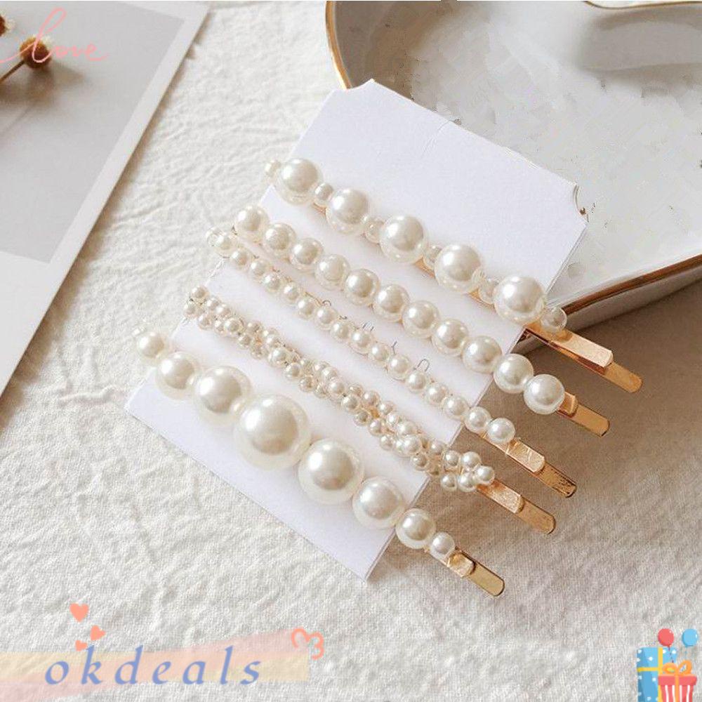 OKDEALS Set 5 Kẹp Tóc Kim Loại Đính Đá Phong Cách Vintage Cho Nữ