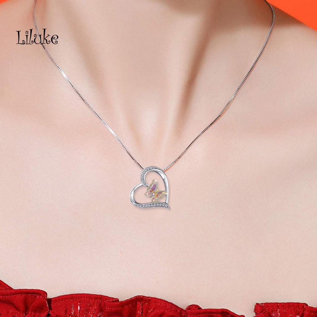 Vòng cổ Hợp Kim Trang Trí Mặt Hình Trái Tim Và Bướm Đính Đá Xinh Xắn Cho Nữ