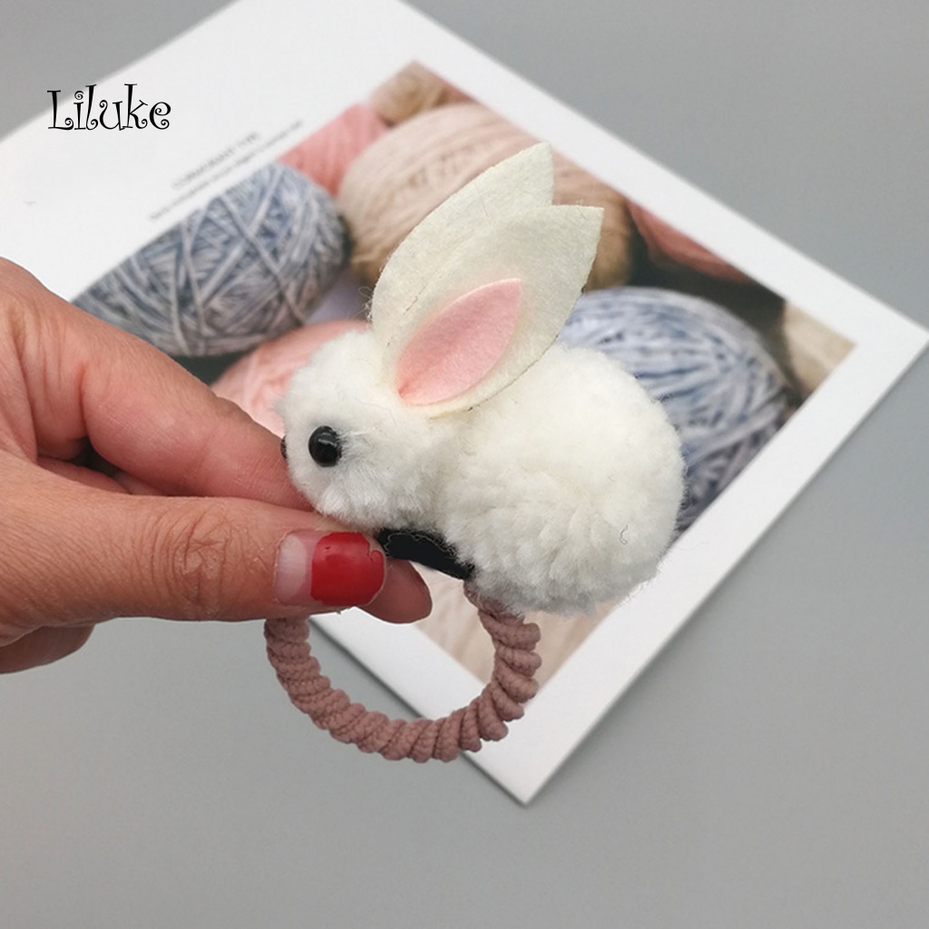 Dây Cột Tóc Cao Su Co Giãn Bọc Vải Lông Hình Thỏ Hoạt Hình