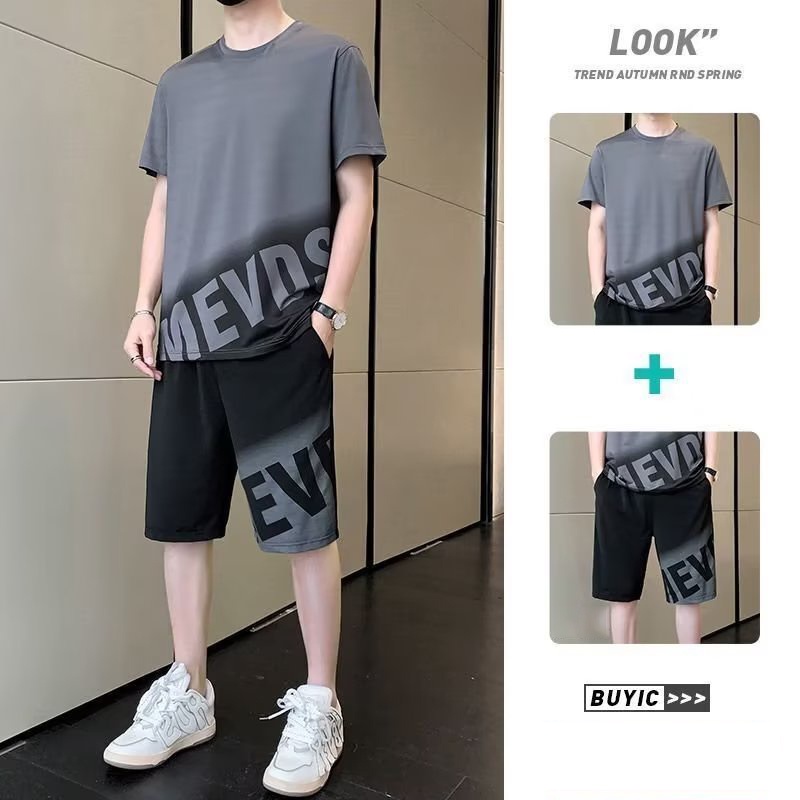 Bộ đồ HANLU gồm áo thun và quần short thể thao thiết kế đơn giản thoáng khí năng động thời trang cho nam