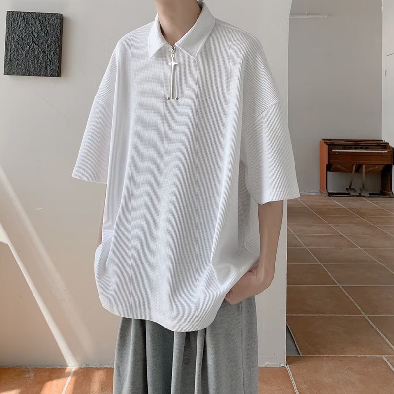 Áo Thun POLO Ngắn Tay Dáng Rộng Màu Sắc Đơn Giản Cho Nam