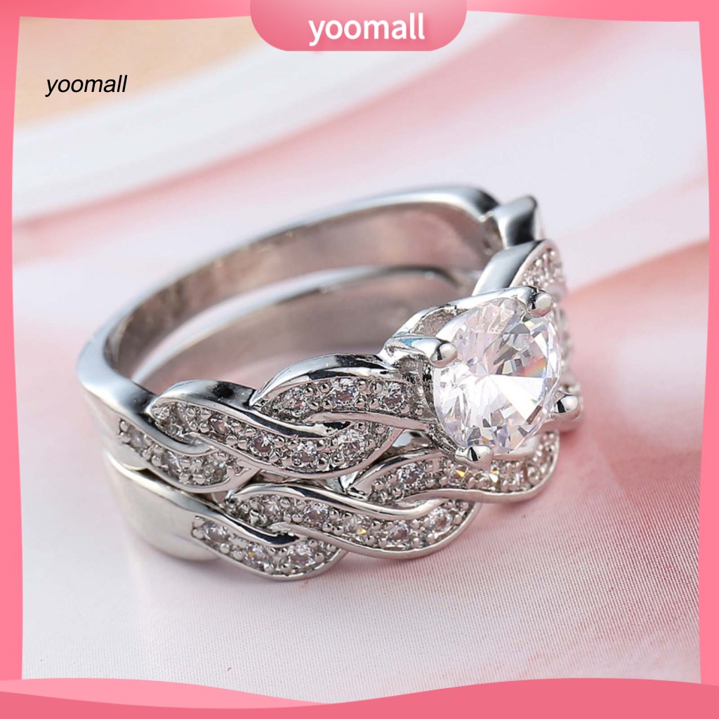 Set 2 Nhẫn Đeo Tay Kim Loại Đính Đá Thời Trang Cho Nữ