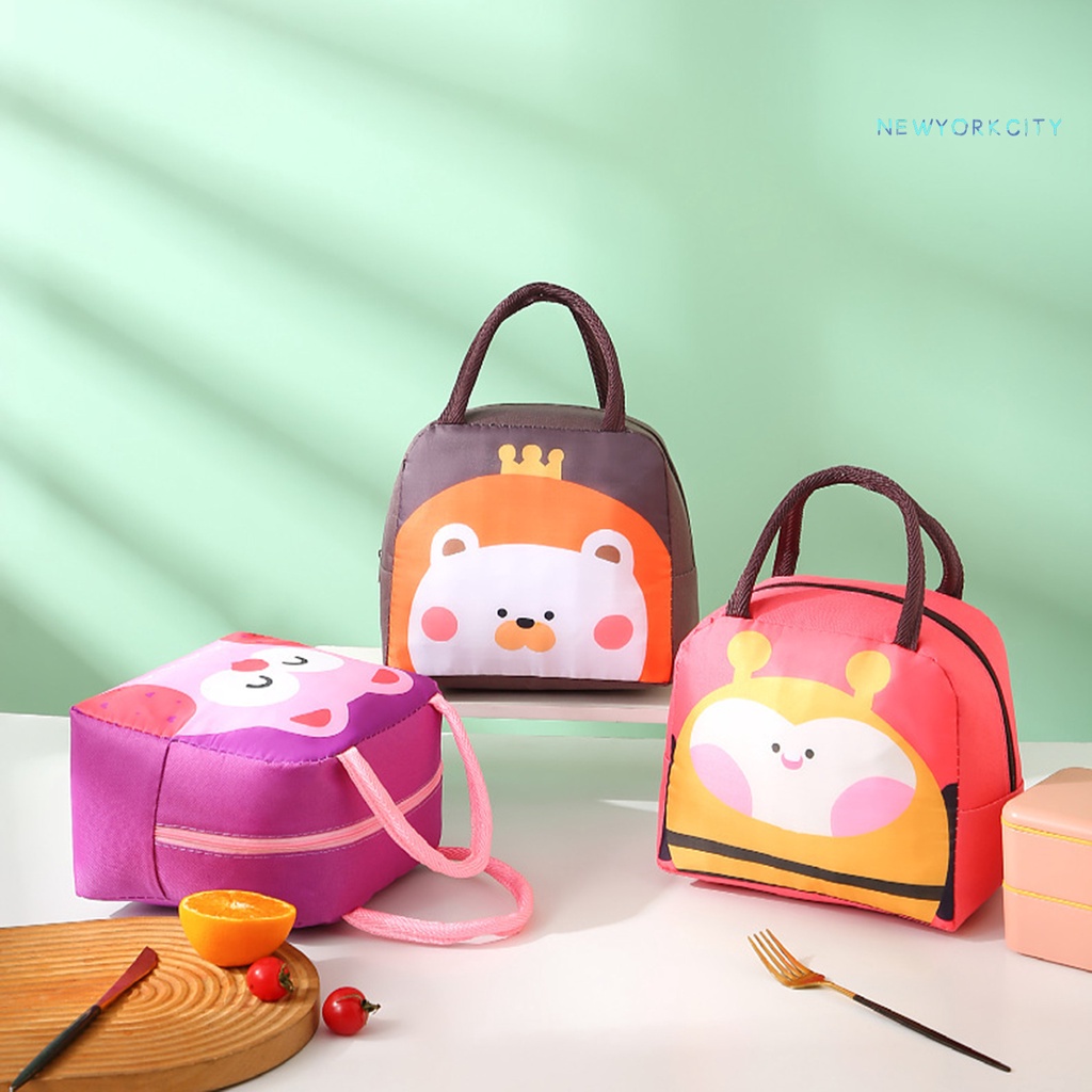 Túi Đựng Hộp Cơm Trưa Giữ Nhiệt Chống Nước Sức Chứa Lớn Bằng Vải Oxford Họa Tiết Hoạt Hình Có Khóa Kéo