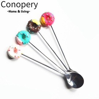 Conopery CONOPERY Muỗng/Nĩa nhỏ chất liệu thép không gỉ trang trí hình bánh donut dễ thương kích thước 12.8*2cm