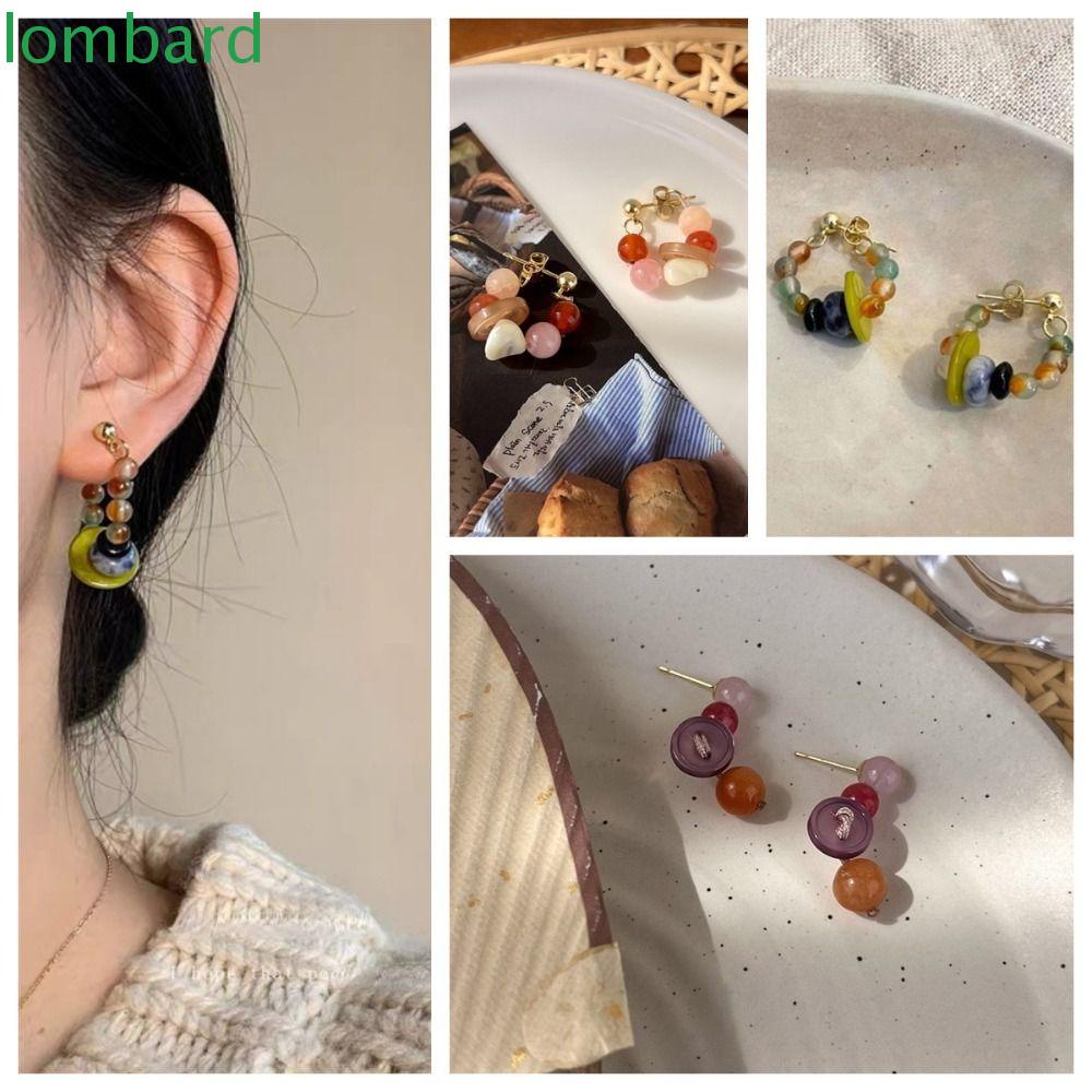 Khuyên Tai Tròn Đính Hạt Nhiều Màu Phong Cách Bohemia Hàn Quốc