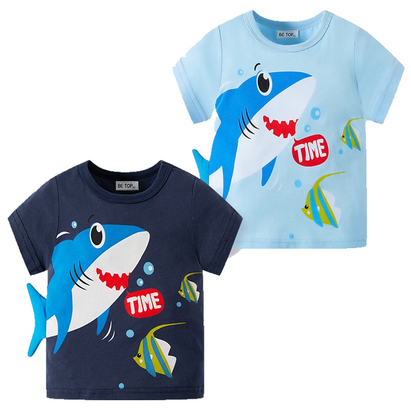 Áo Thun Cotton In Hình Cá Mập 3D Thời Trang Mùa Hè 2023 Dành Cho Trẻ