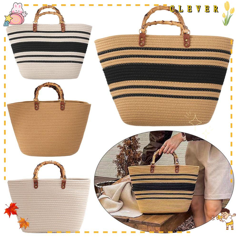 Túi Xách Cầm Tay Họa Tiết Kẻ Sọc Đơn Giản Sức Chứa Lớn