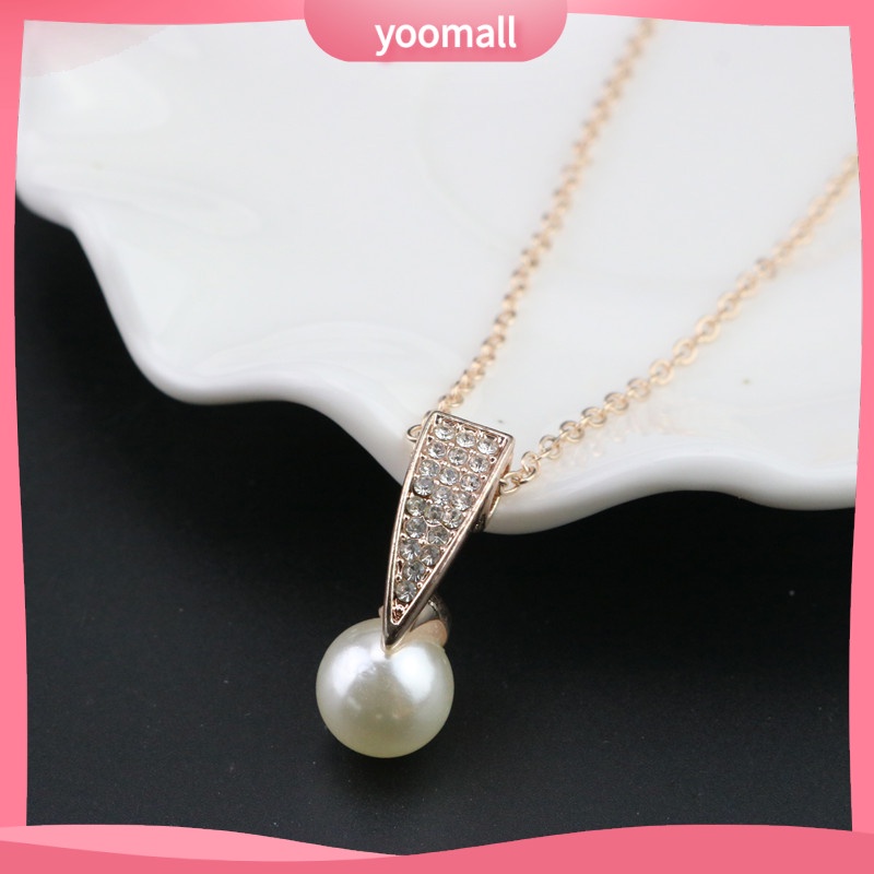 Bộ Vòng cổ + Bông Tai Đính Kim Cương &amp; Ngọc Trai Giả Kiểu Âu Mỹ Cho Nữ