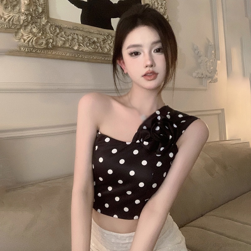 Áo Croptop Trễ Vai Hoạ Tiết Hoa Phong Cách Retro
