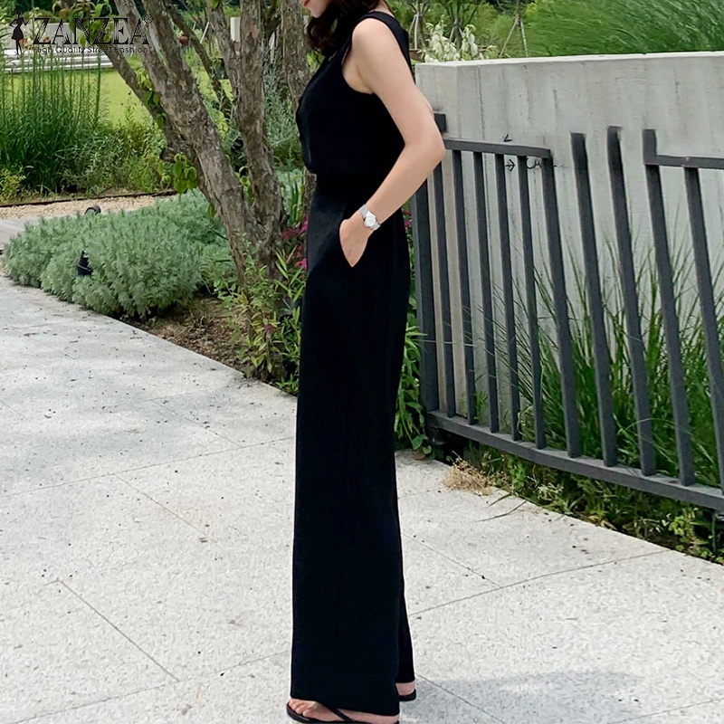 Zanzea Bộ Áo Tank Top Cổ Vuông Sát Nách + Quần Dài Dáng Rộng Thời Trang Phong Cách Hàn Quốc