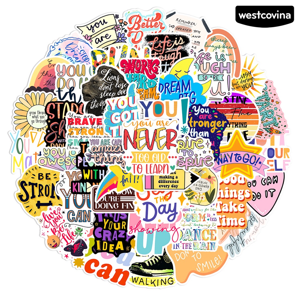 [WSTN] [WSTN]✎Bộ 50 Miếng Dán Họa Tiết Hoạt Hình Graffiti Chống Thấm Nước Không Phai Màu Tự Dính Không Bị Cảm Hứng Tiếng Anh