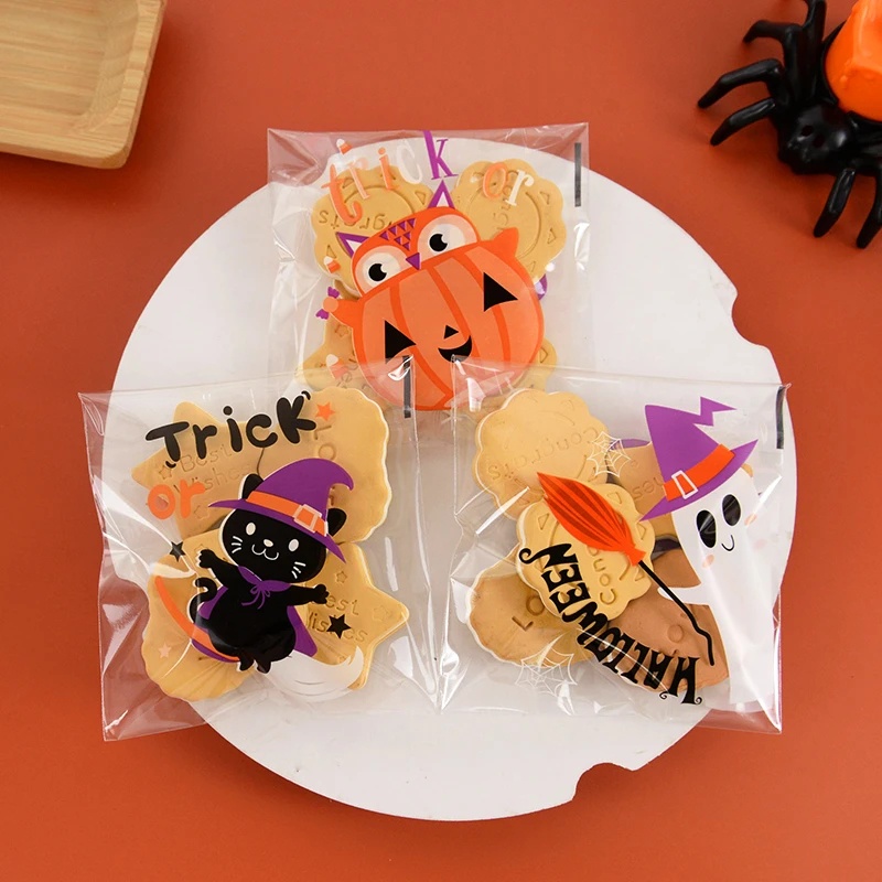 Set 100 Túi Nhựa Đựng Bánh Kẹo Họa Tiết Halloween