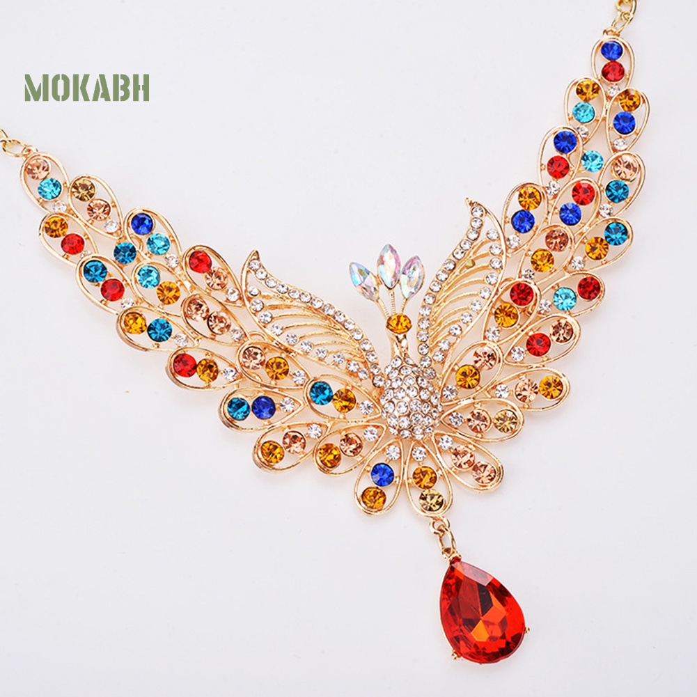 [Mok Abh] Bộ Vòng cổ + Bông Tai Hình Con Công Đính Kim Cương Giả Theo Phong Cách Retro