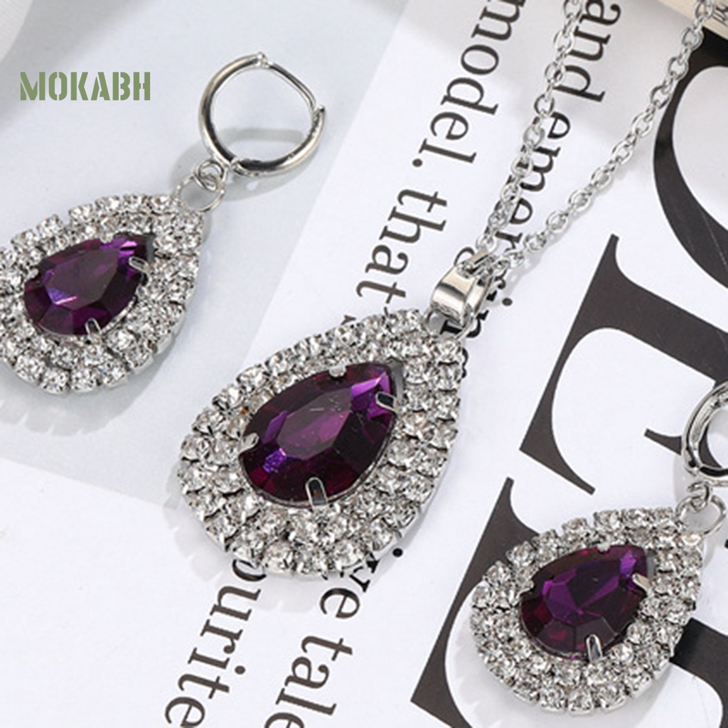 1 Bộ Vòng cổ + Bông Tai Mạ Điện Đính Kim Cương Giả Lấp Lánh Sang Trọng