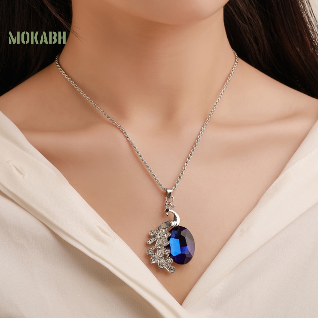 Bộ 2 Vòng cổ + Bông Tai Hình Chim Công Đính Đá Lấp Lánh