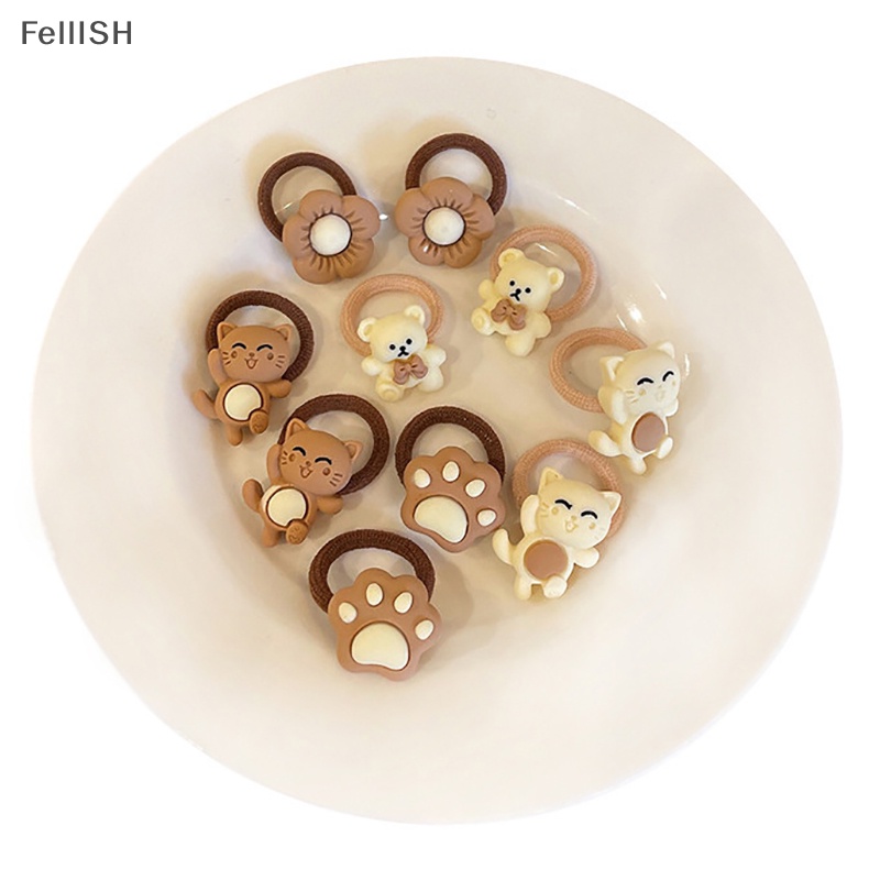 Set 10 Dây Cột Tóc Co Giãn Hình Động Vật Hoạt Hình Dễ Thương Cho Bé Gái 439br