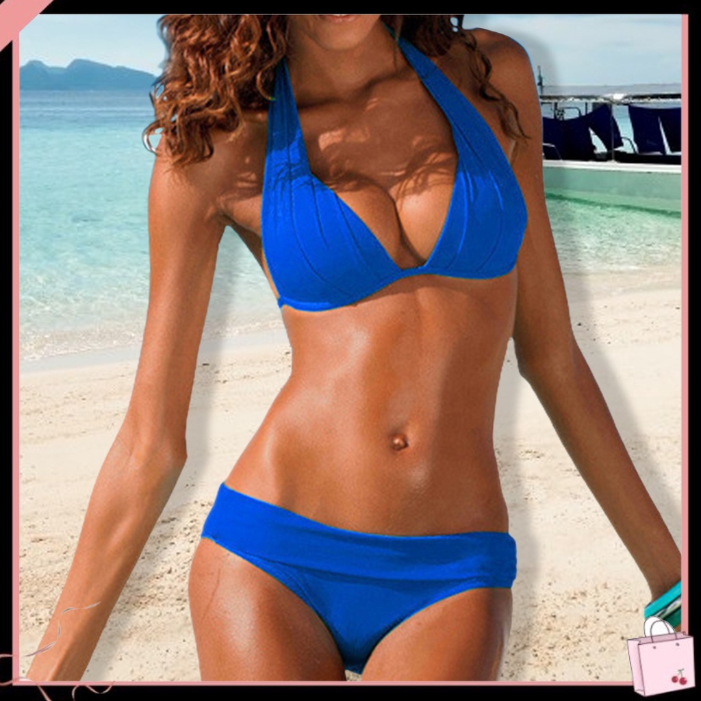 {Soltweter} Bộ Đồ Bơi Bikini Màu Trơn Thắt Dây Nhanh Khô Xếp Ly Lưng Thấp Quyến Rũ Cho Nữ Đi Biển