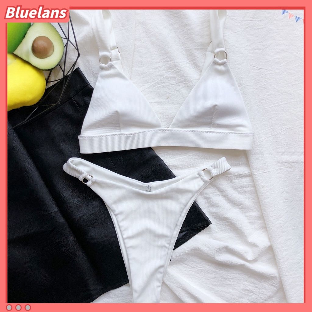 [BLS] Bộ Đồ Bơi Bikini Hai Mảnh Lưng Cao Có Đệm Mút Tròn Bằng Kim Loại Thời Trang Mùa Hè