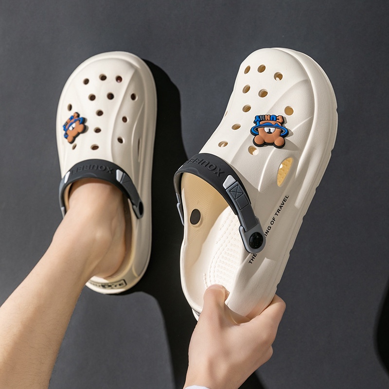 AYUER Dép Crocs Bằng EVA Gọn Nhẹ Chống Trượt Hình Gấu Hoạt Hình Cho Nam Nữ