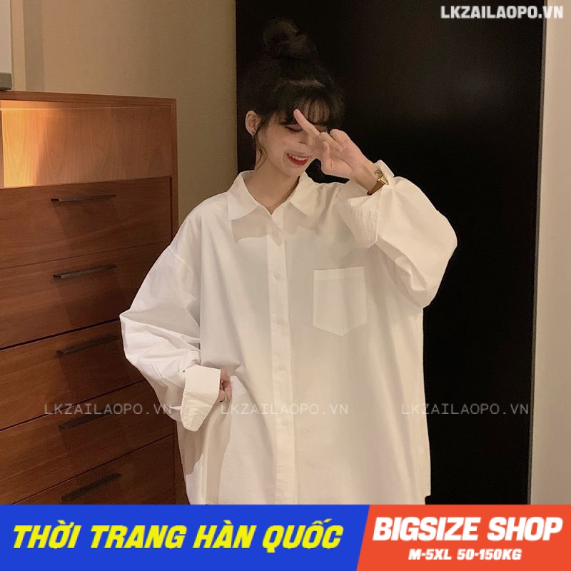 Áo sơ mi nữ tay dài Bigsize Áo kiểu tiểu thư form rộng có cổ trắng vintage mùa hè Phong Cách hàn quốc đẹp Thanh Lịch cho nữ